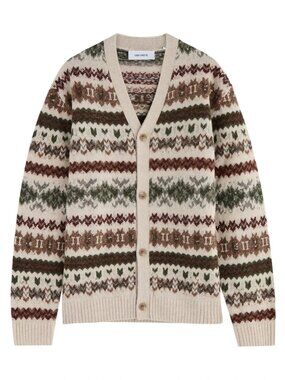 Les Deux Mens Medium Hordur Fair Isle 100% Wool Cardigan Sweater NEW